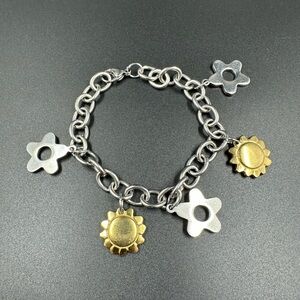 Two Tone Stainless Steel Star and Sun Charm Bracelet